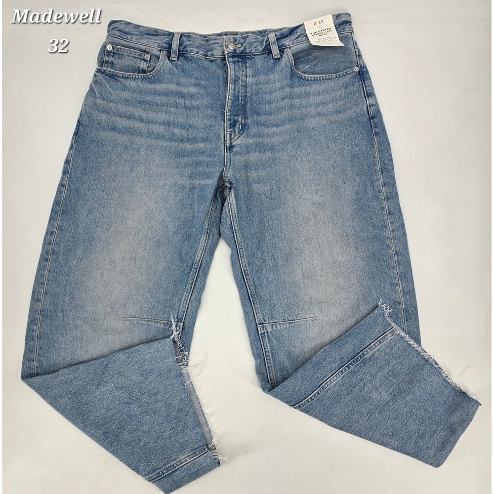 Madewell Darted Barrel Leg Jeans 32 Light Wash Raw Hem Minimalist Scandi